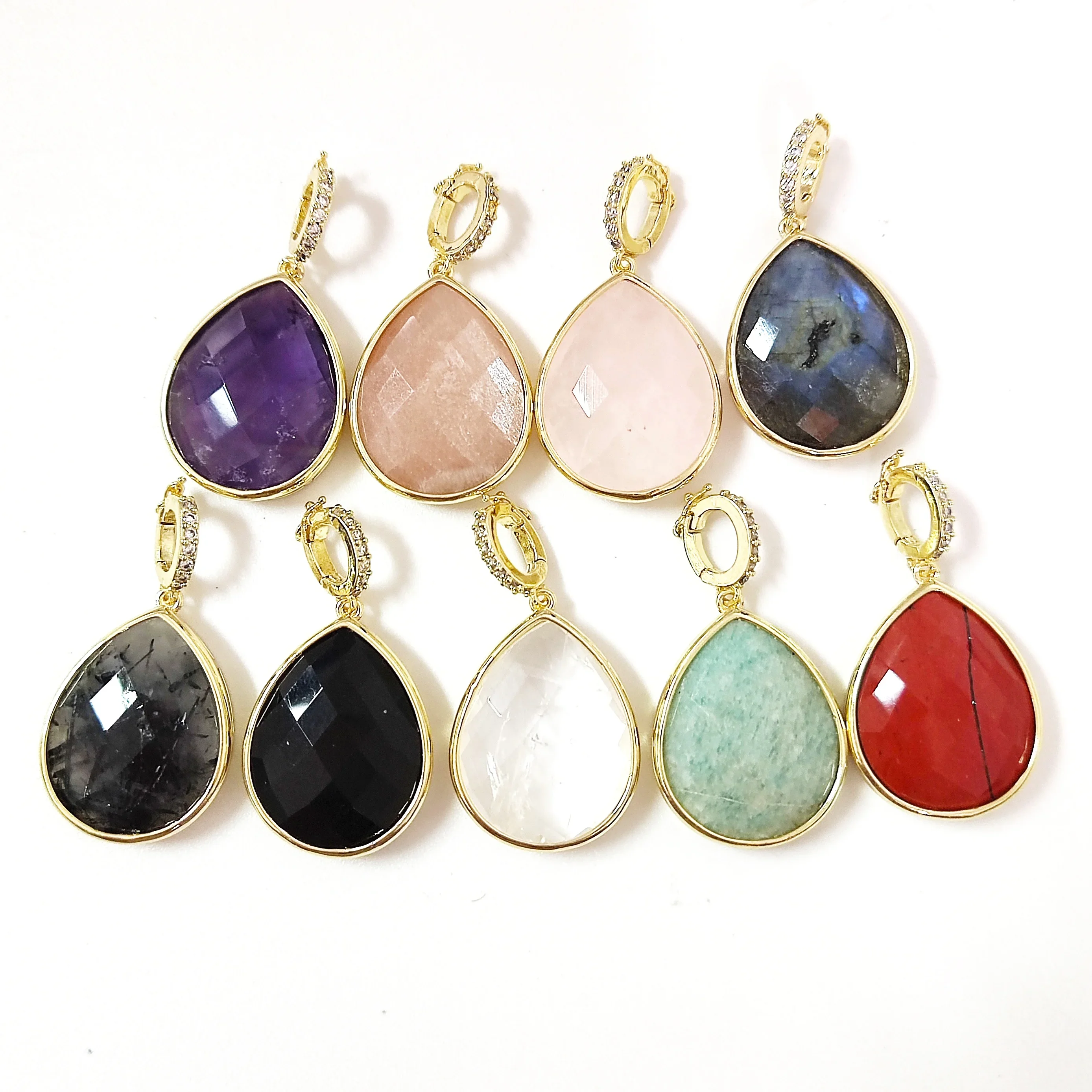 Natural Gemstone Charm Pendant, Obsidian Sunstone Amazonite Amethyst Healing Crystal Charm for Necklace, DIY Jewelry Findings