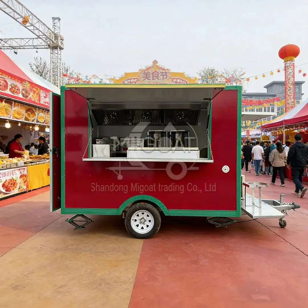 Red Color Mobile Food Van Commercial Catering Trailer with Water System And Cooking Equipment for Business Use