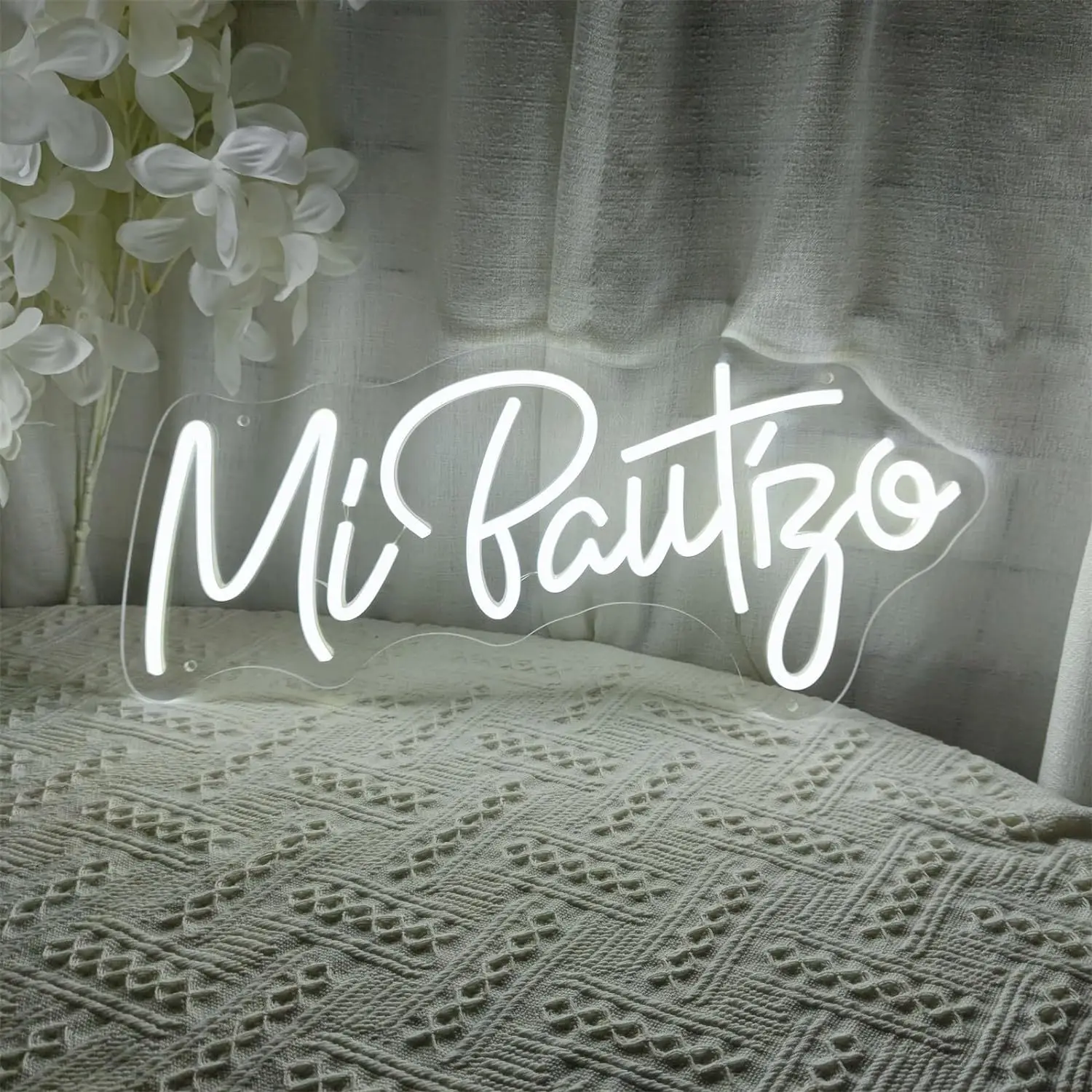 Mi Bautizo White LED Neon Sign Spanish Baptism Party Decoration Baby Shower Christening Wall Art USB Powered Keepsake