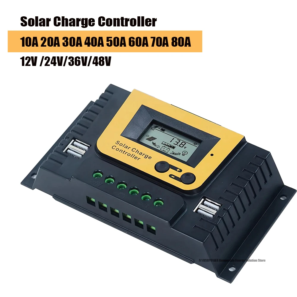 

10A 20A 30A 60A 80A Solar Charge Controller 12V 24V 48V Solar Panel PV Controller for Lifepo4 Lithium GEL Lead Acid Battery