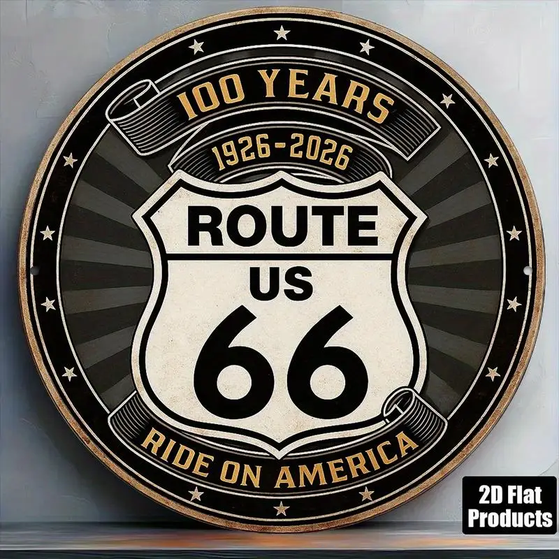 CIFBUY Vintage Route 66 Round Metal Tin Sign 100 Years Ride On America Garage Man Cave Wall Decor Plaque