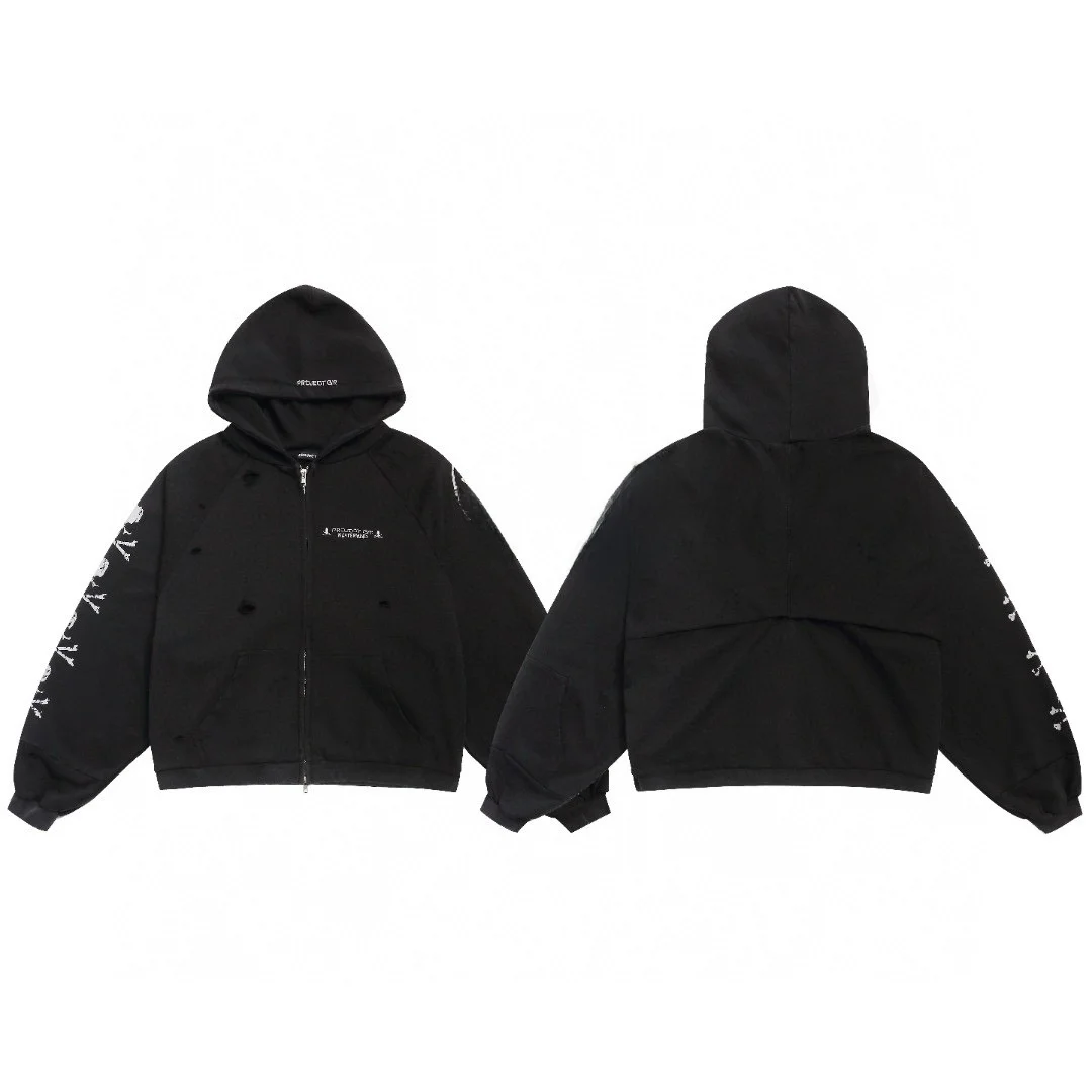 

Waed Zipper Skull Patchwork Jaet ALIZ LEARL PROJECT 25SS New Sle Youth Casual Cotton Polyester Hoodie Coat