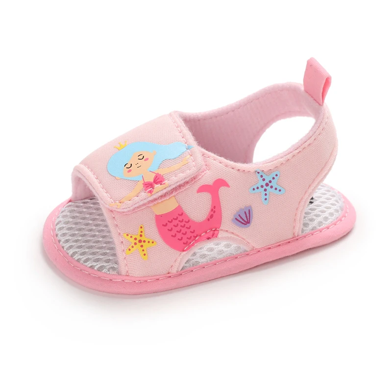 Newborn Baby Baby Baby Toddler Shoes Non-slip Breathable Solid Soft Soles Shoes Hollow-out Canvas Mermaid Sandals