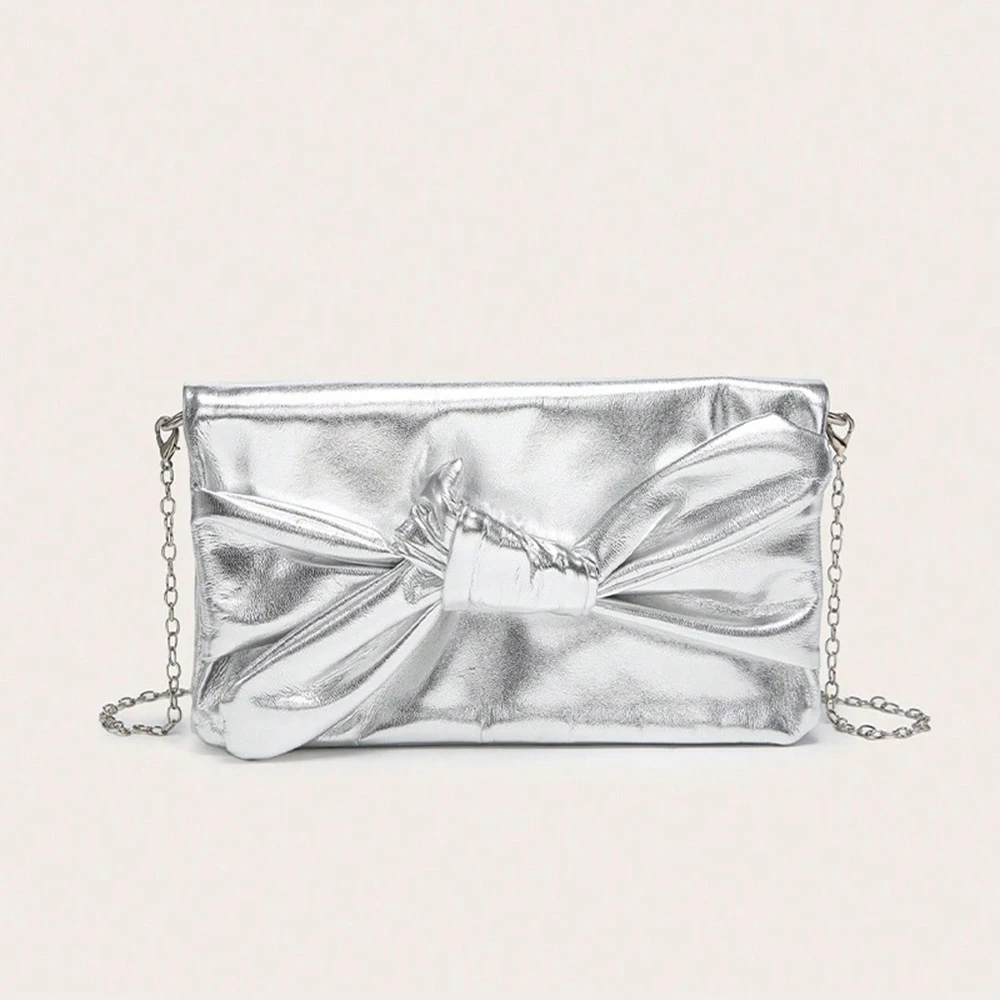 بو الجلود مطوي القوس سلسلة حقيبة كتف المرأة موضة ساحة فاخرة مساء مخلب حقيبة يد الإناث للمناسبات الرسمية