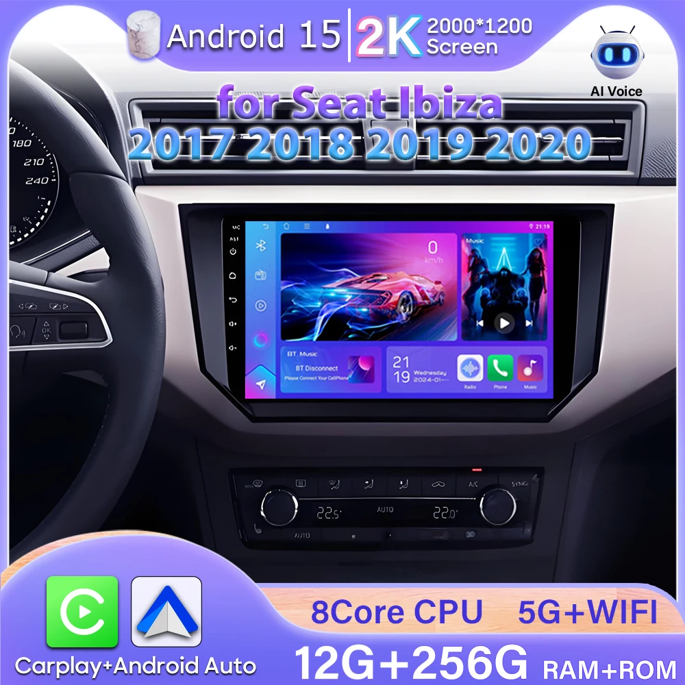 Android 15 Carplay for Seat Ibiza 2017 2018 2019 2020 GPS Navigation Video Car Radio DVD Automotive Multimedia Car Monitor 2k BT