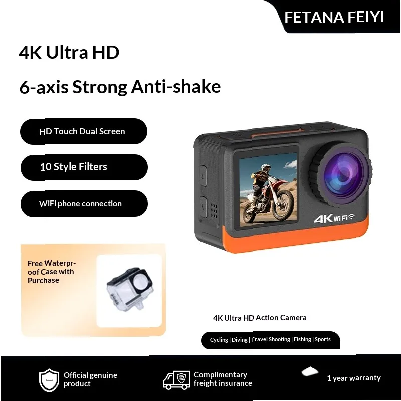 

4K Action Camera with WiFi, Anti-Shake for Riding, Portable Sports Recorder