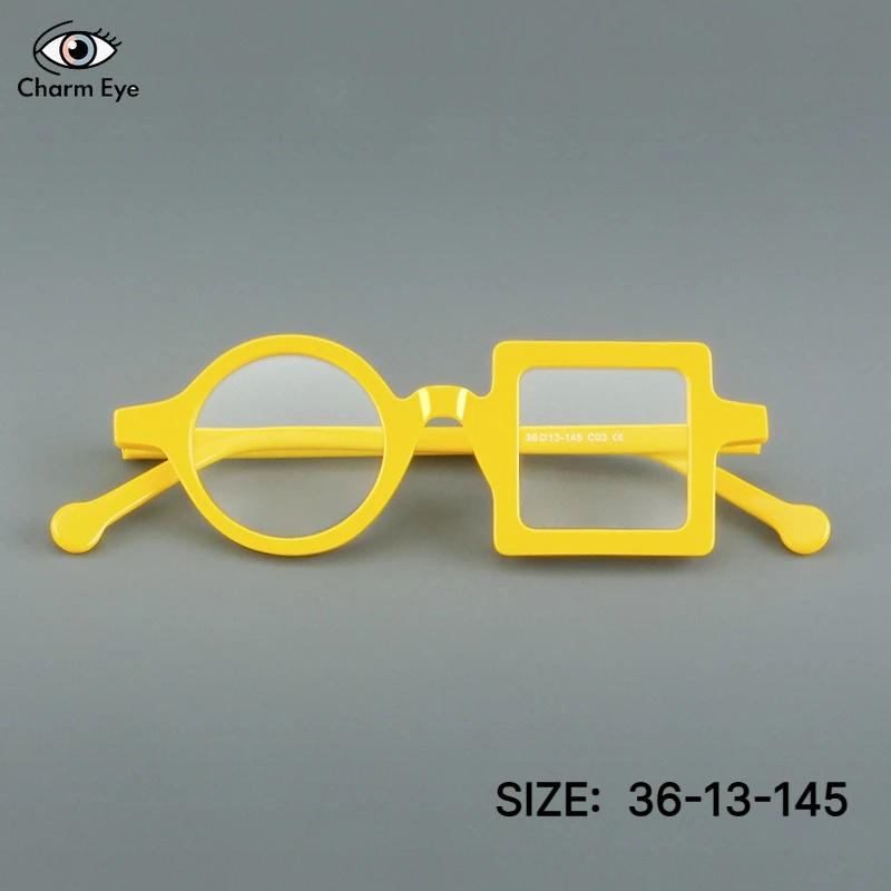One Square One Round Glasses Women Men Fashion Personalized Acetate Frame 8030 Supports Customized Myopia Prescription Eyewear