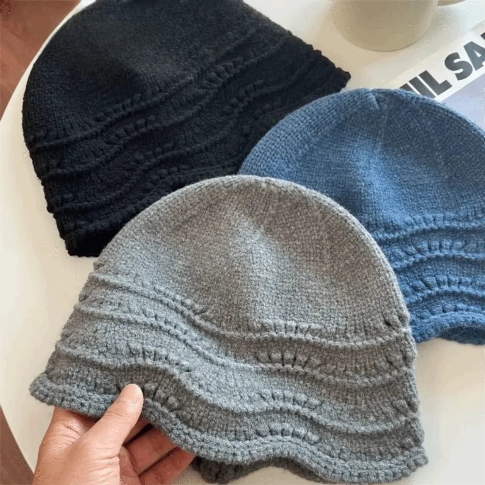 Gifts Hollow Knitted Hat Knitted Bucket Hat Hollow Out Wave Edge Earflap Beanie Earflap Knitted Fisherman Hat Daily Wear