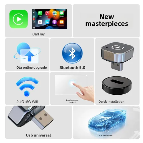 Imagen 2 del producto 2026 nuevo adaptador inalámbrico CarPlay enchufe y enchufe conexión automática sin retraso converte con cable a inalámbrico Compatible con iPhone y Android