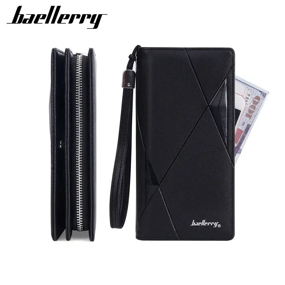 Baellerry Men's Custom Engraved Long Wallet PU Leather RFID Blocking 10+ Card Slots Zipper Gift Handbag For Men Business Wallet