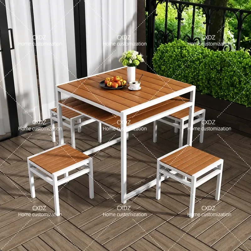 Outdoor Wrought Iron Patio Dining Set Weatherproof Garden Furniture for Villa Courtyard Hotel B&B Leisure Table and Chairs