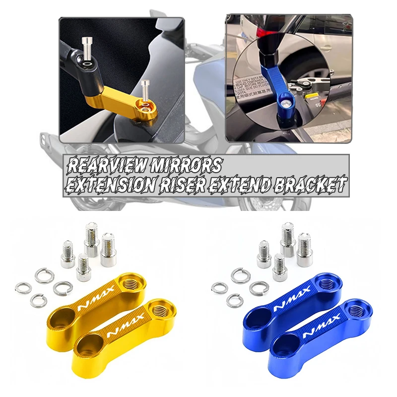 

2PCS Motorcycle CNC Aluminum Rearview Mirrors Extension Riser Extend Adapter Bracket For NMAX 125 155 NMAX125 NMAX155 NMAX 125