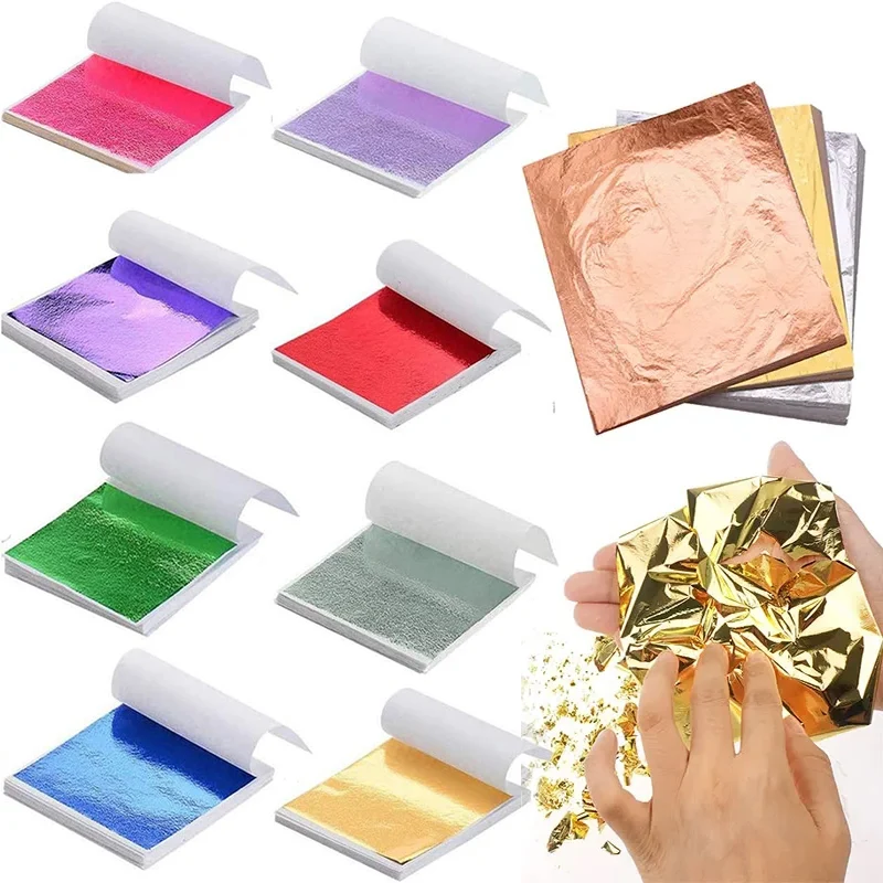100 Stück Metallische Goldfolie Blätter, Vergoldungspapier für DIY-Kunsthandwerk, Geburtstagsfeier, Hochzeitstorte, Dessert-Dekoration