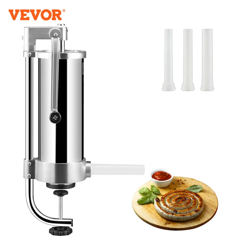 

VEVOR Vertical Sausage Stuffer Food Filling Processors with 3 Stuffing Tubes 1.5/3L Capacity Kitchen Accessories Home Appliance