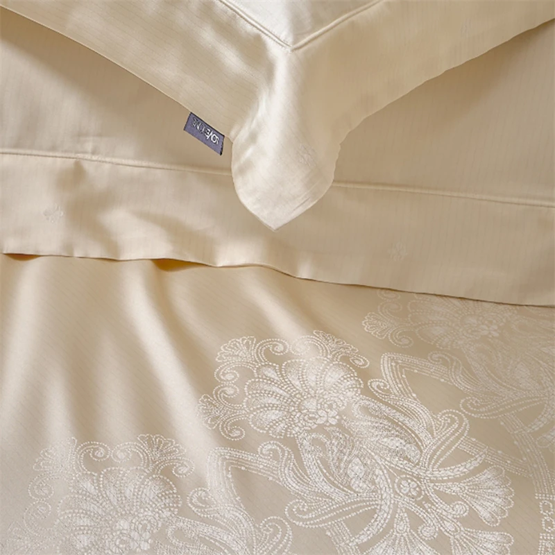 1000TC Egyptian Cotton Silk Brocade Yarn Dyed Jacquard Luxury Bedding Set Duvet Cover Flat/Fitted Bed Sheet Pillowcases 4Pcs