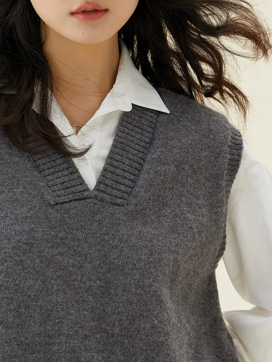 One More V-Ne gebreide trui oulder Open werkkleding Vest Gelaagde bovenkleding Comfortabele losse pasvorm voor dames Matig zacht