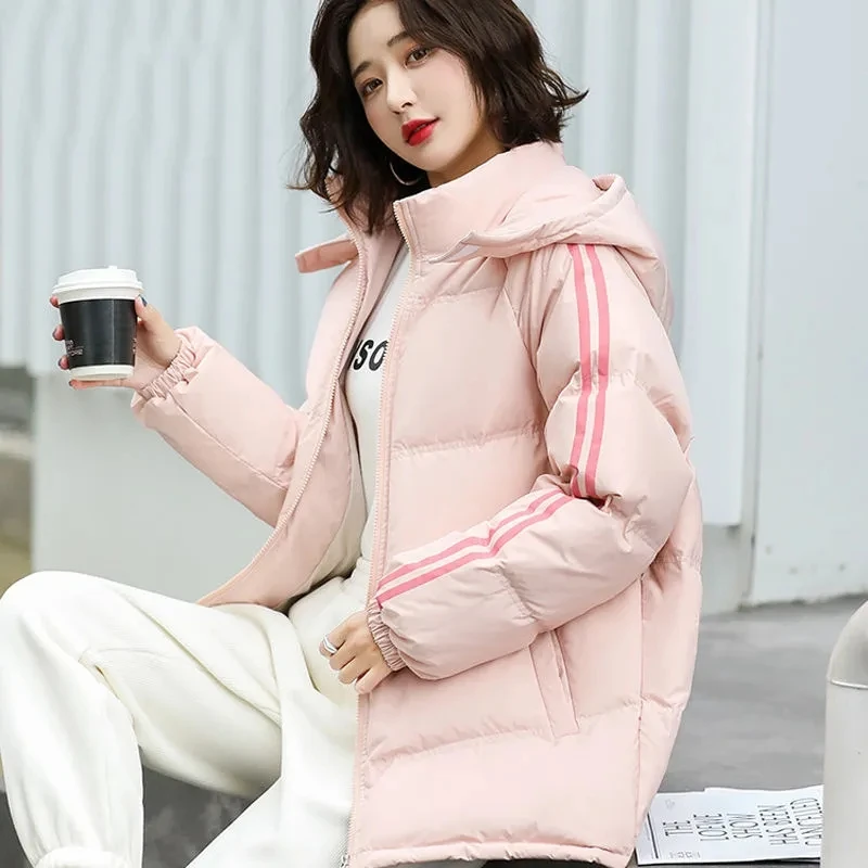 Oversize Thick Jacket Women Winter Coat Vintage Cotton-padded Jacket Korean Fashion Striped Coat Long Sleeve Snowsuit