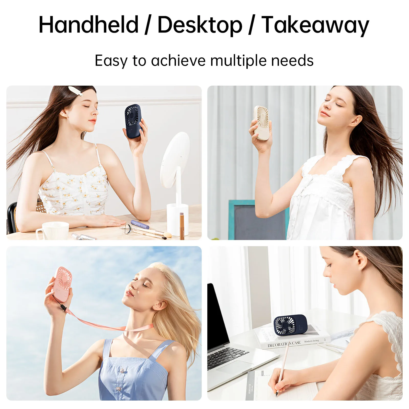 JISULIFE Mini Handheld Fan, Small Fans Portable with Bracket, USB Rechargeable Desk Fan ,Makeup Eyelash Fan ,Send Lanyard