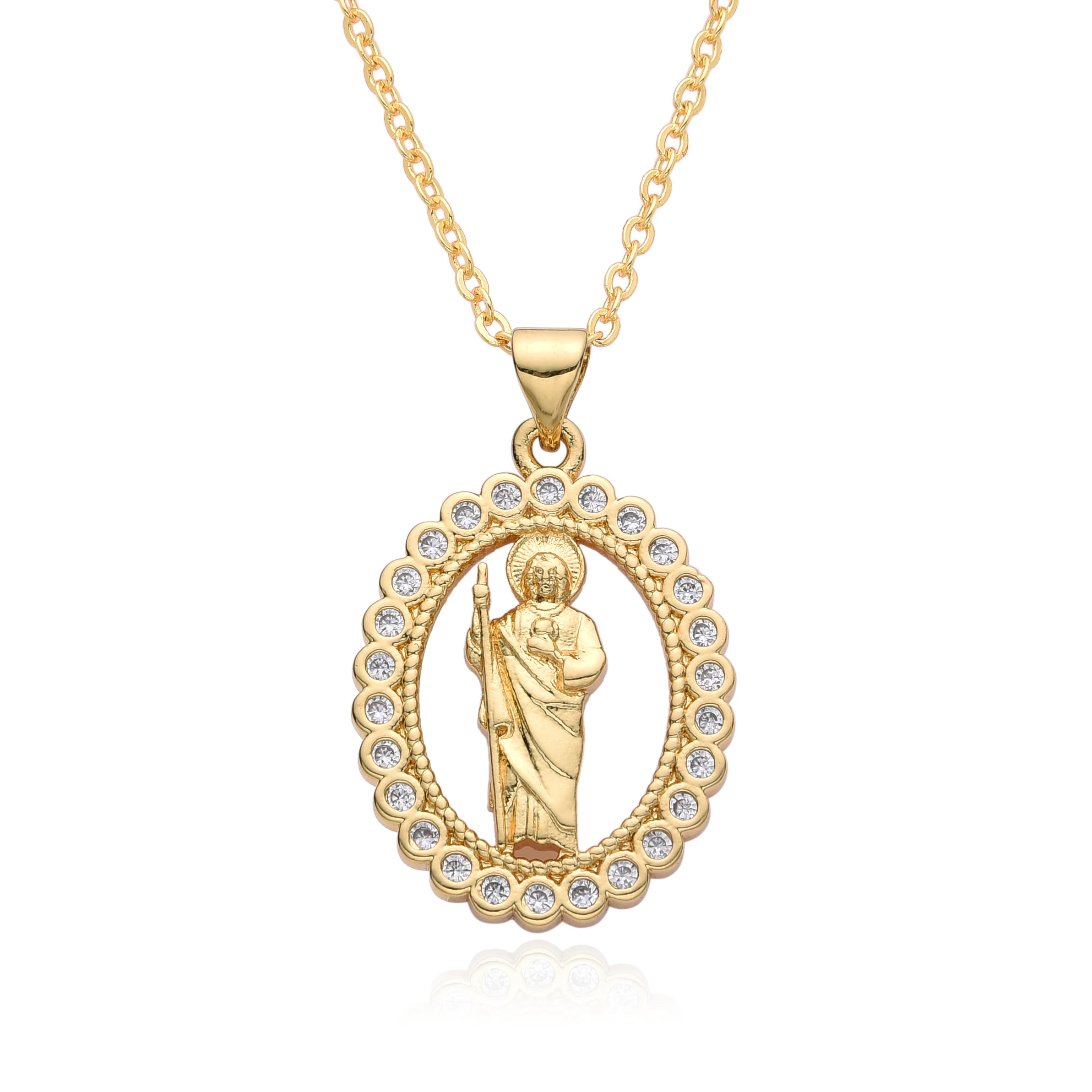 

Gold Color Round Hollow Jesus Cross San Judas Charms Cubic Zirconia St. Jude Necklace for Women/Men Choker Pendant DIY Jewelry