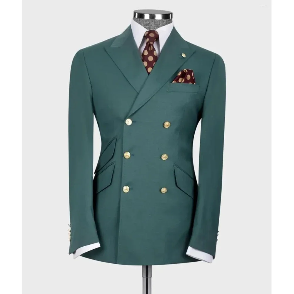 

Custom Solid Double Breasted Peak Lapel Blazer Formal Wedding Men Suits High Quality Regular Length Luxury 2 Piece Jacket Pants