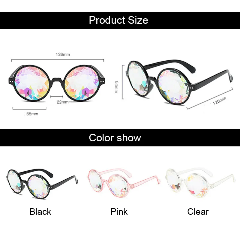 YOOSKE Party Cosplay Kaleidoscope Glasses Men Women Retro Rave Festival Round Sunglasses Nail Holographic Mosaic Prism Sunglass