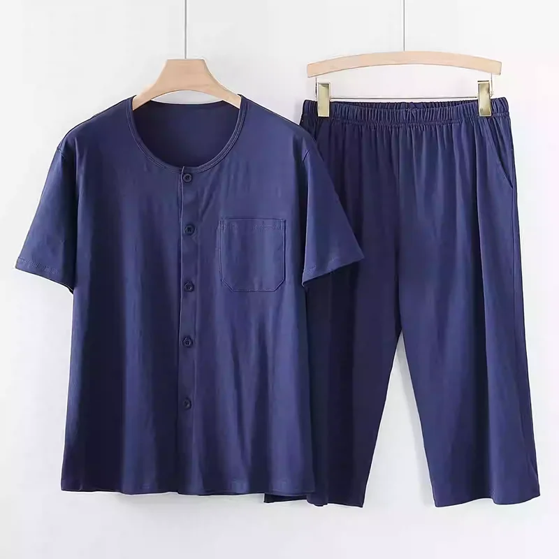 pajamas for men Short sleeve  Mid-length pants color  Cotton summer pajams Middle-aged father as collection