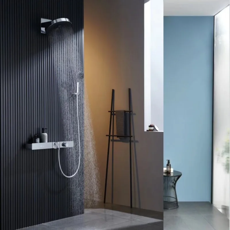 White Intelligent Constant Temperature Digital Display Showerhead, Bathroom Wall Mounted Storage Showerhead