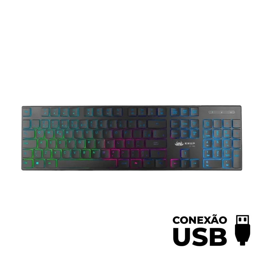 Teclado Ergonomaiico Silencioso Retroiluminazione Led RGB USB