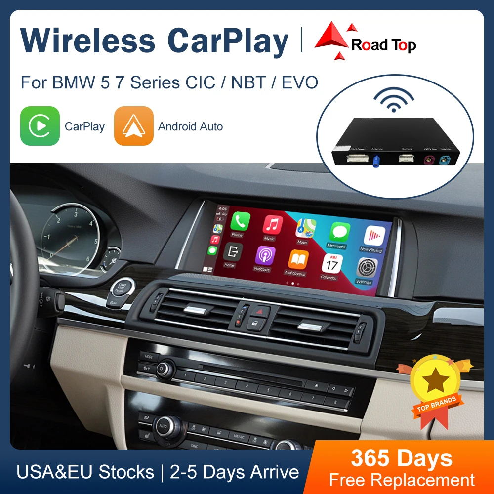 Road Top Wireless CarPlay Android Auto for BMW 5 7 Series F10 F11 F07 GT F01 F02 F03 F04 2009-2016, with Mirror Link Functions