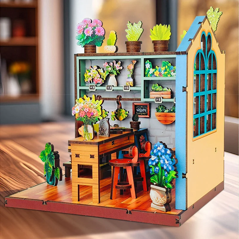 Kits de construcción en miniatura de madera DIY, tienda de flores, casas de muñecas de cabaña con muebles, casas de muñecas para amigos, regalos de cumpleaños