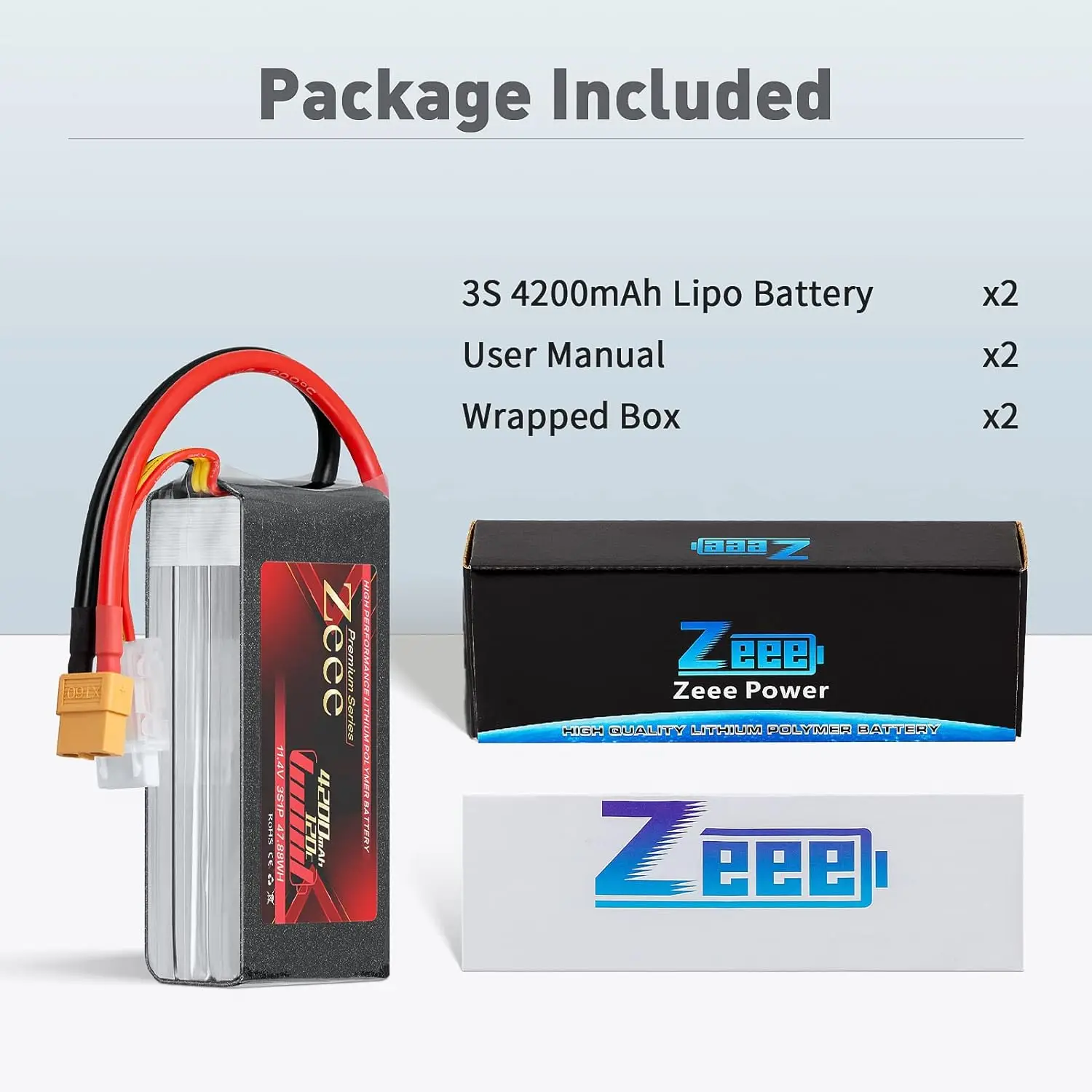 Zee 3S 11.4V HV Shorty LiPo แบตเตอรี่4200mAh 120C พร้อมปลั๊ก XT60 softcase สำหรับ mobil RC fdrone รุ่นพรีเมี่ยม PV 2ชิ้น