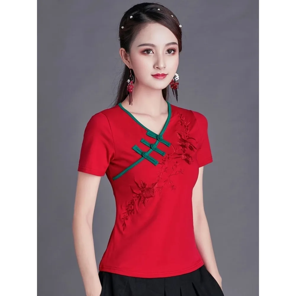 قميص صيني ملابس صينية تقليدية للنساء ملابس عصرية صيفية عتيقة على الطراز العرقي مطرزة من القطن Harajuku