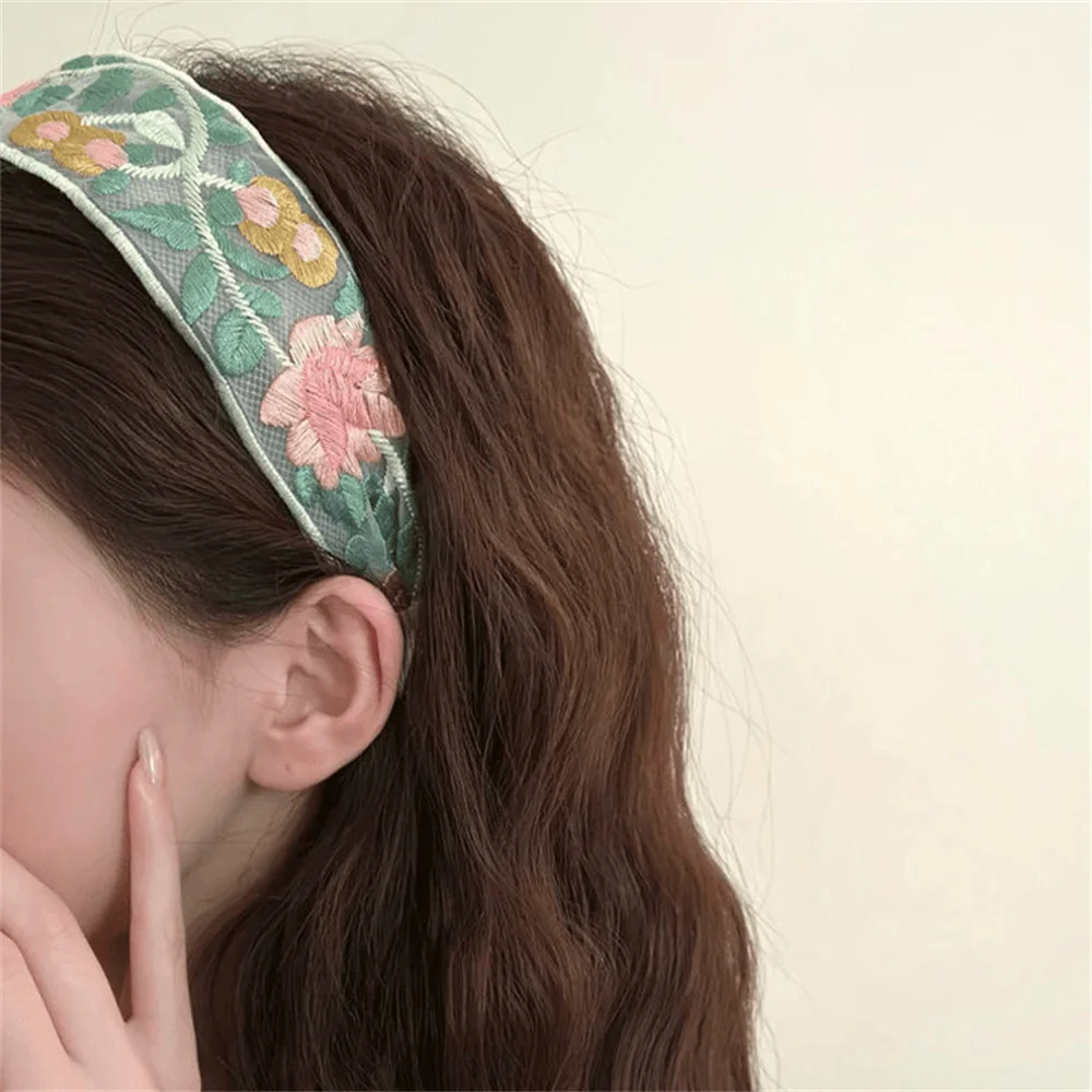 Elegant Chiffon Embroidery Flower Hairband For Women Sweet Hair Decorate Headband Hair Hoop Band Turban Fashion Hair Accessories