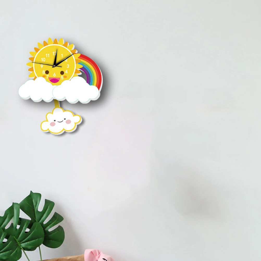 

Sun Rainbow Pendulum Wall Clock Creative Swing Cartoon Hanging Decorative Room Home Bedroom Living Study Office Kids Gift