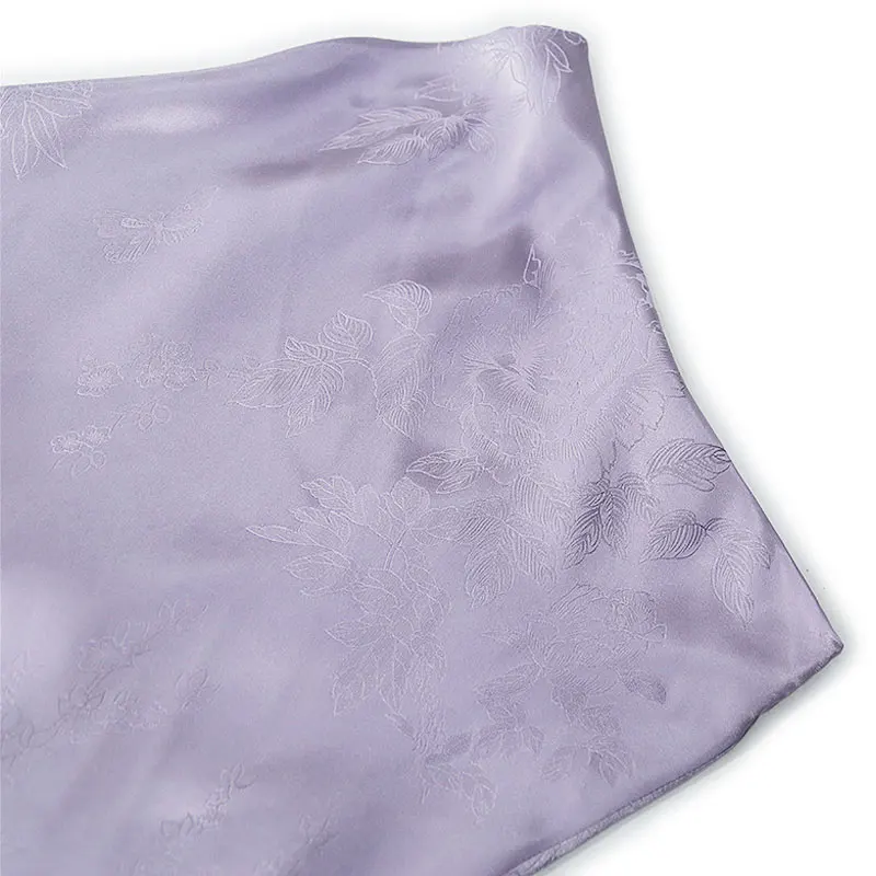 Good Drape Feeling 100% Natural Mulberry Silk Jacquard Satin Purple Elongated Slim Fit Heavyweight Hip Hugging Fishtail Skirt