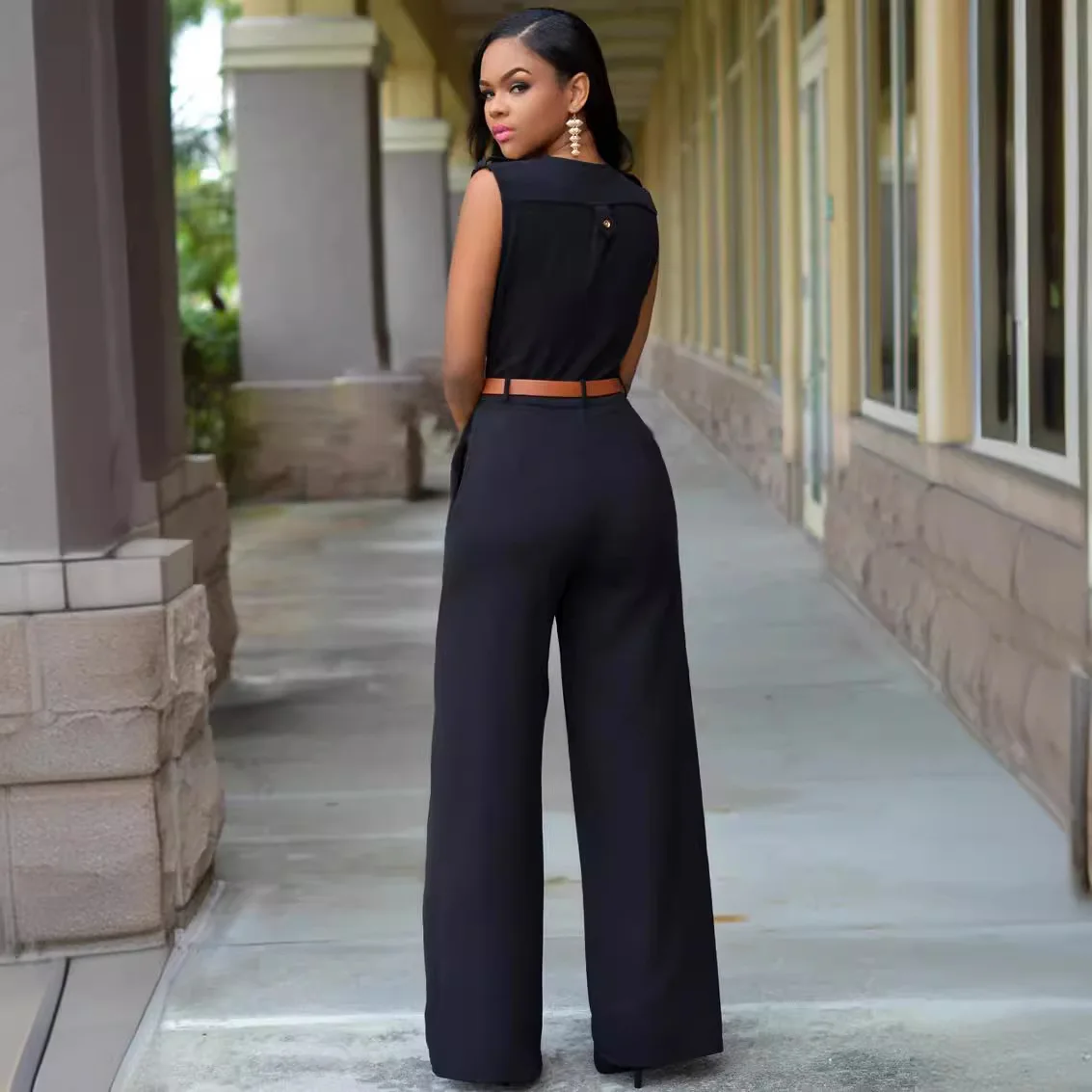 أزياء المرأة فضفاضة ضئيلة عارضة أكمام بذلة مع حزام