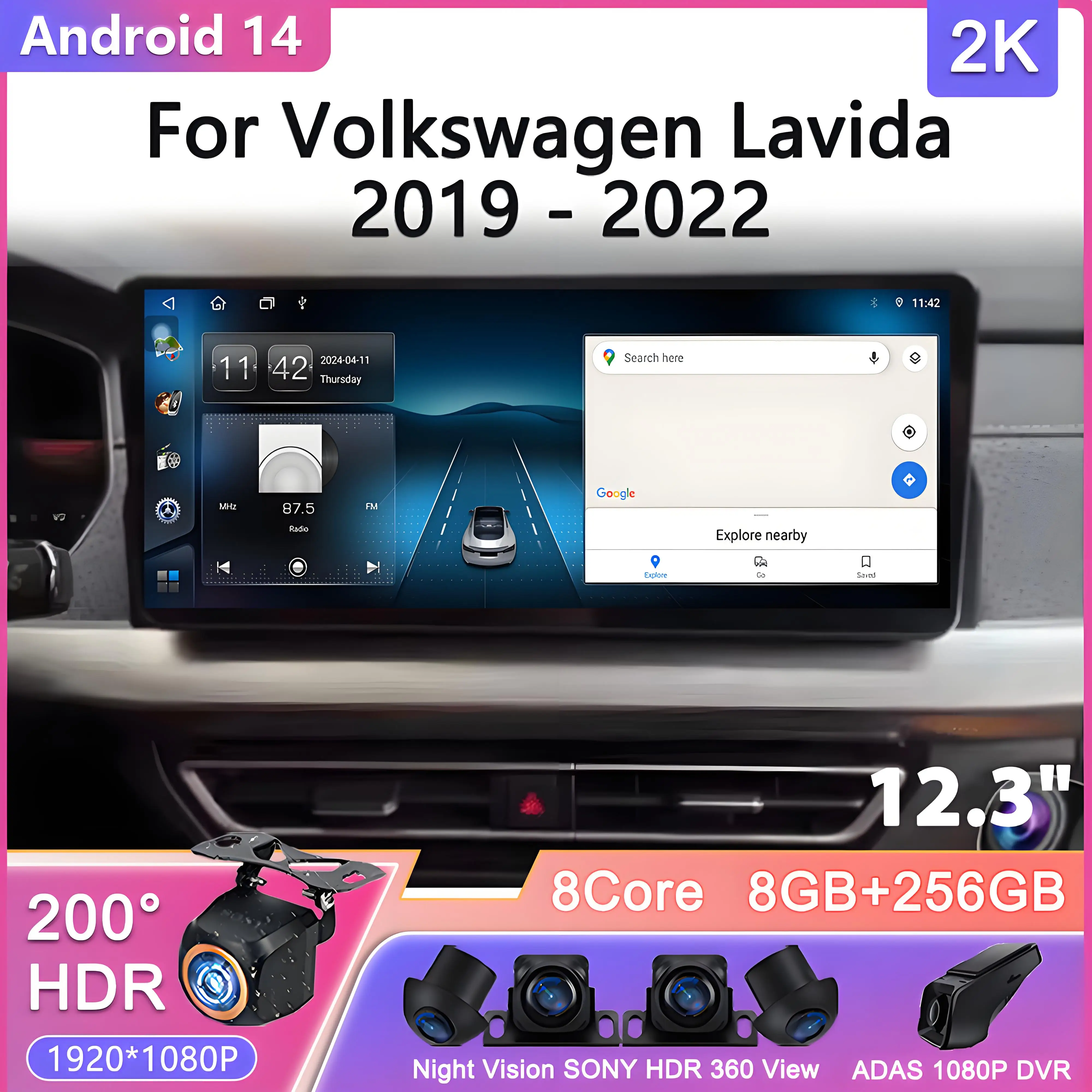 12.3 inch For Volkswagen Lavida 2019 - 2022 Android 14 Car Radio Automotive Multimedia Player BT GPS Carplay Head Unit Screen