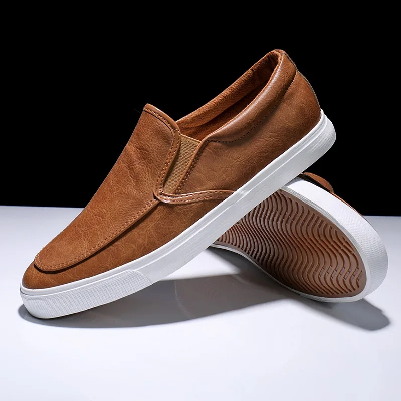 New Men Shoes Spring Summer Casual PU Leather Flat Shoes Slip-On Low Top White Male Sneakers Tenis Masculino Adulto Shoes 2020