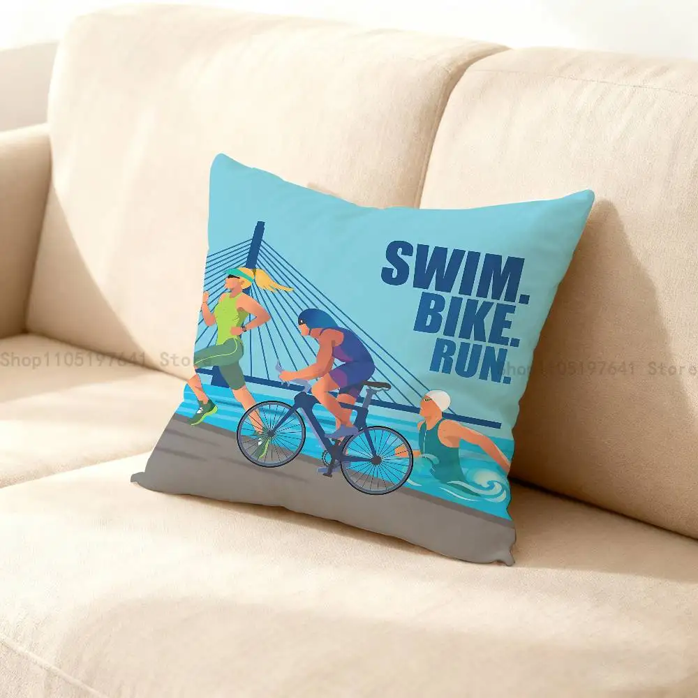 

Triathlon Swim Bike Run Tri Life Pillow Case For Sofa Decor Car Office Room Printing Cushion Cover Decorations and Protector