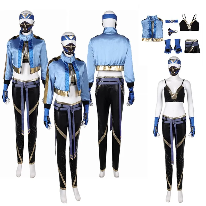 Mortal Roleplay Kombat Kitana Cosplay Costume Adult Women Coat Pants Gloves Mask Headband Outfits Halloween Carnival Party Suit