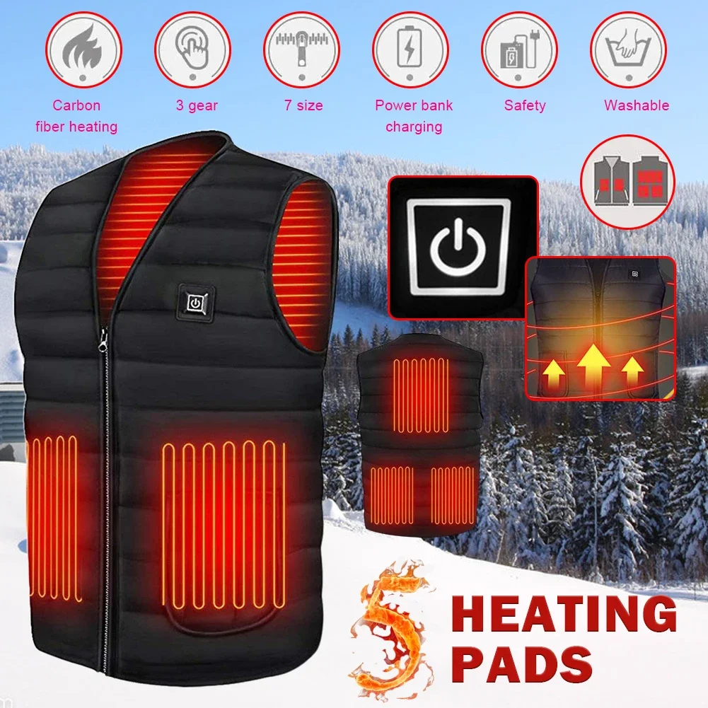 Electric Heating Vest USB Heating 5 Areas Heated Clothes Men Women