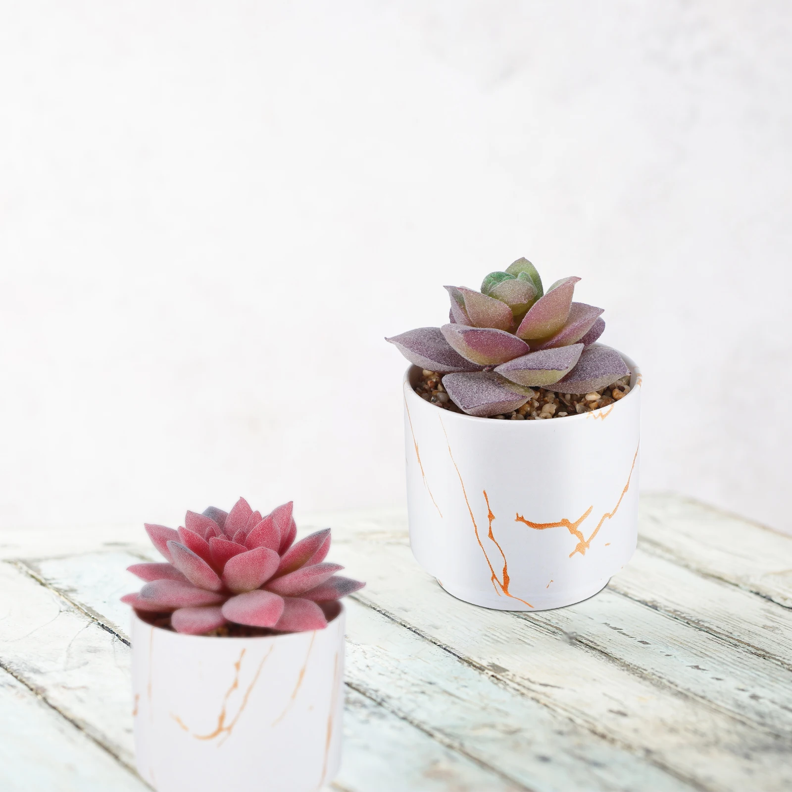 

3 Pcs Ceramic Cup Gold Pattern White Background Artificial Succulents Fake Plants Small Faux Desk Office Bedroom Balcony Decor