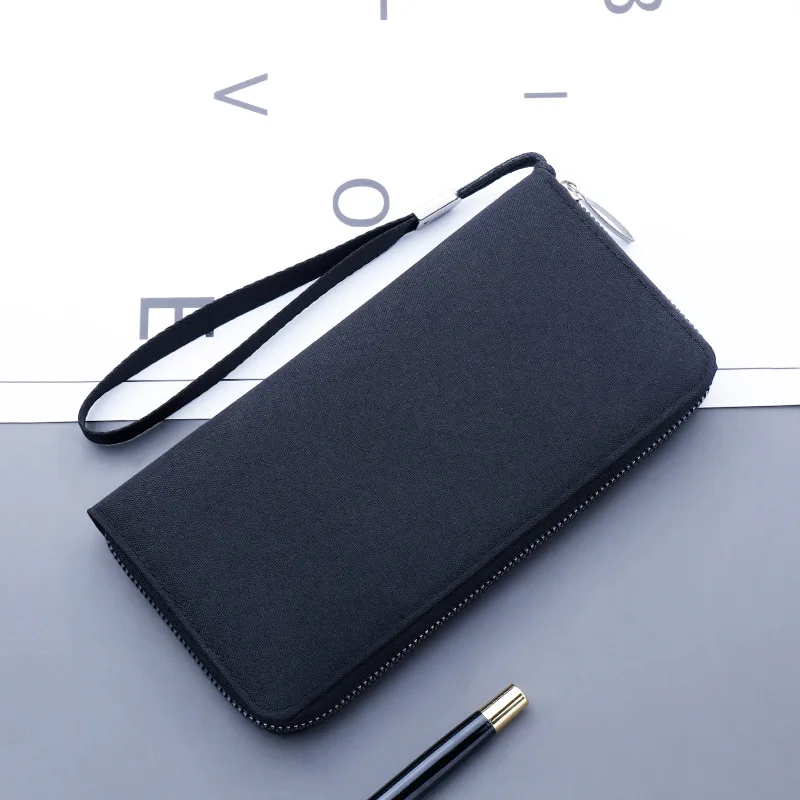 Canvas Carrying Zipper Clutch Bag For Men Mobile Phone Holder Simple Multi Card Handbag With Hand Rope Oxford Cloth Long Style