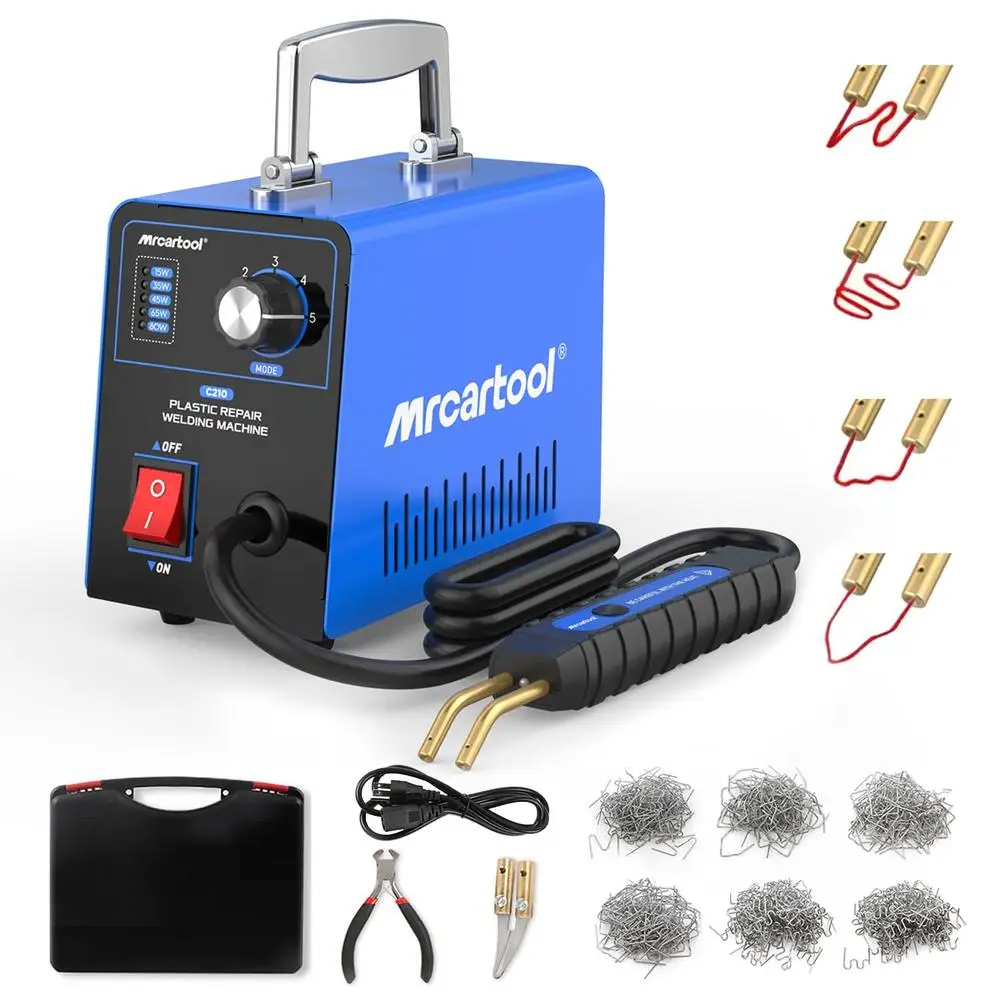 Plastic Welder Kit 600pcs Hot Staples Welding Machine 5-Level Adjustable Power 110V Car Bumper Repair Tool LED Light Non-Slip