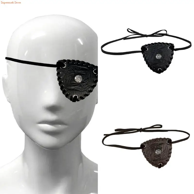 

Q5WE Medieval Pirate Eye Patches Vintage Embossed Leather Eye Mask Medieval Costume Accessories For Men Halloween Role Play