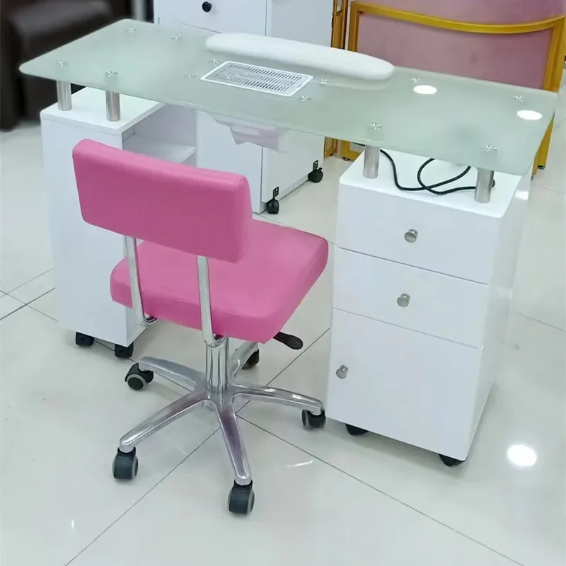 Good price Beauty Salon Furniture Glass Top Portable Spa White nail station manicure nail table With Fan