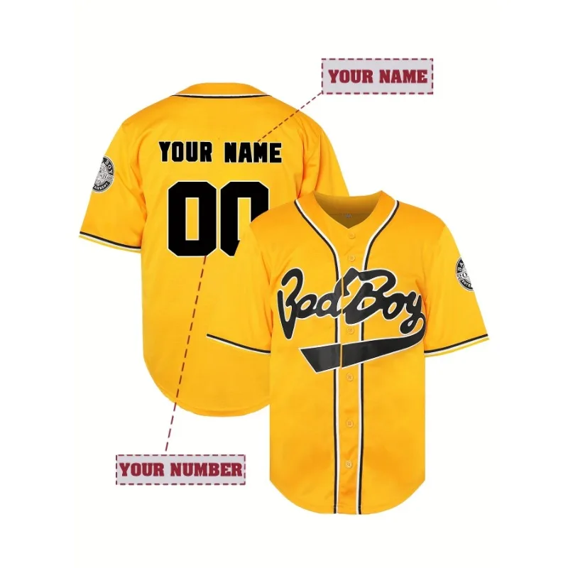 Custom Baseball Jersey Breathable Loose Fit Embroidered Name and Number Bad Boy T-Shirts for Team Training and Sports Events