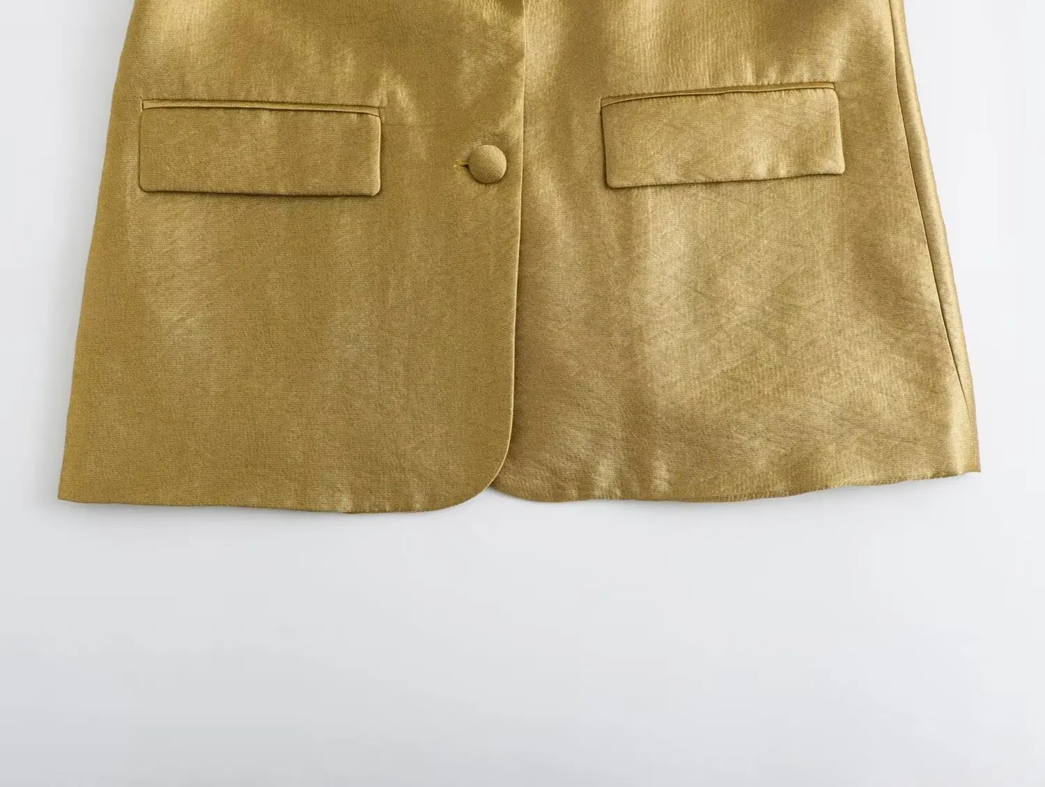 Withered British Fashion Women's Blazers Women Gold Satin Suit Metal Loose Casual Jacket