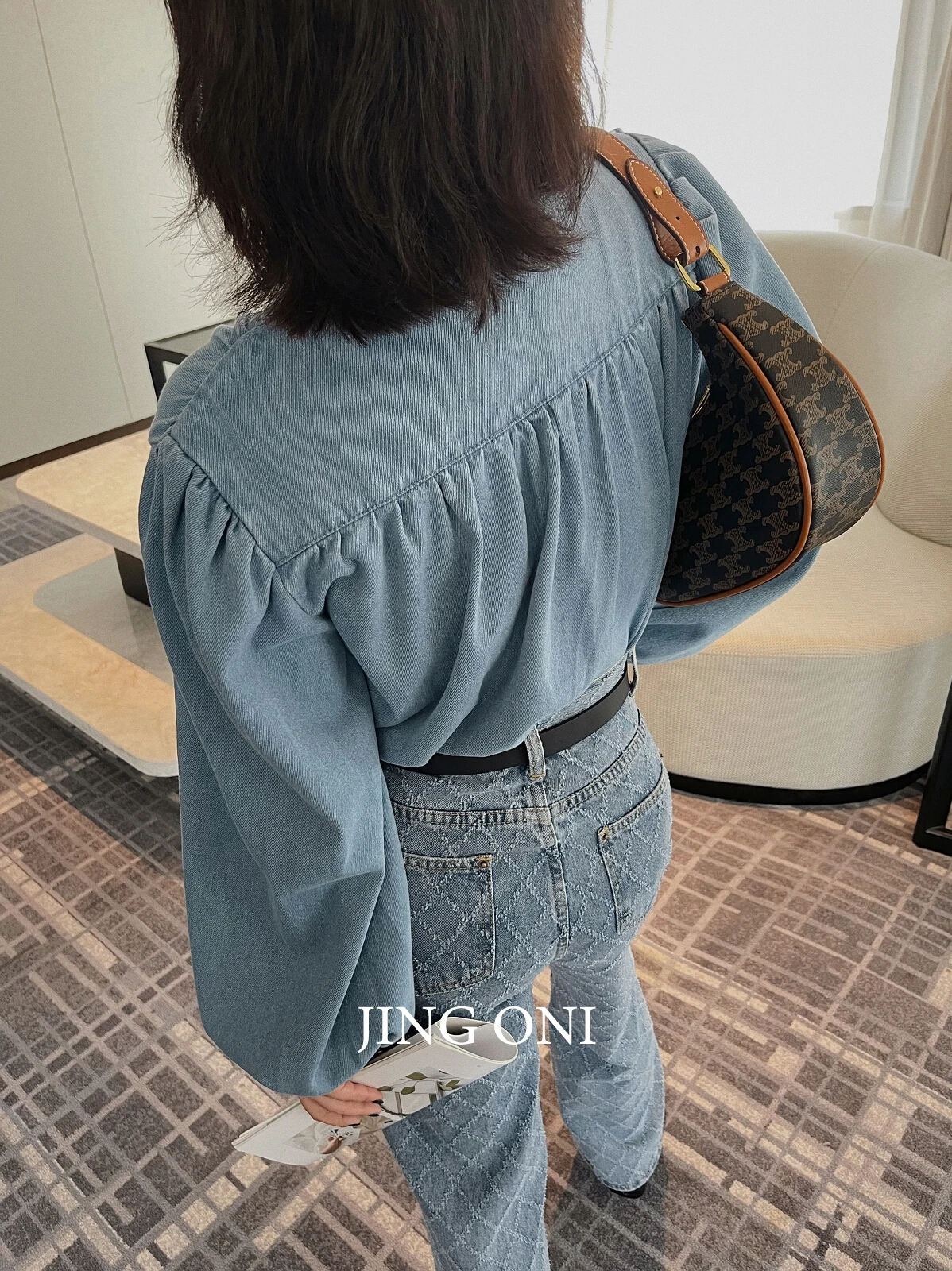 Denim Shirt Y2k Woman Clothing Fashion Blouse 2023 Top Cropped Lantern Long Sleeve Vintage Korean Style Oversized Elegant Youth