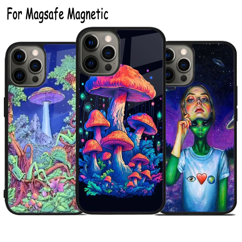 Mushroom Moon Shroom Farmer Wireless Charge Magsafe Phone Case For iPhone 15 16 14 13 11 12 Pro Max Plus Magnetic Bumper Cover